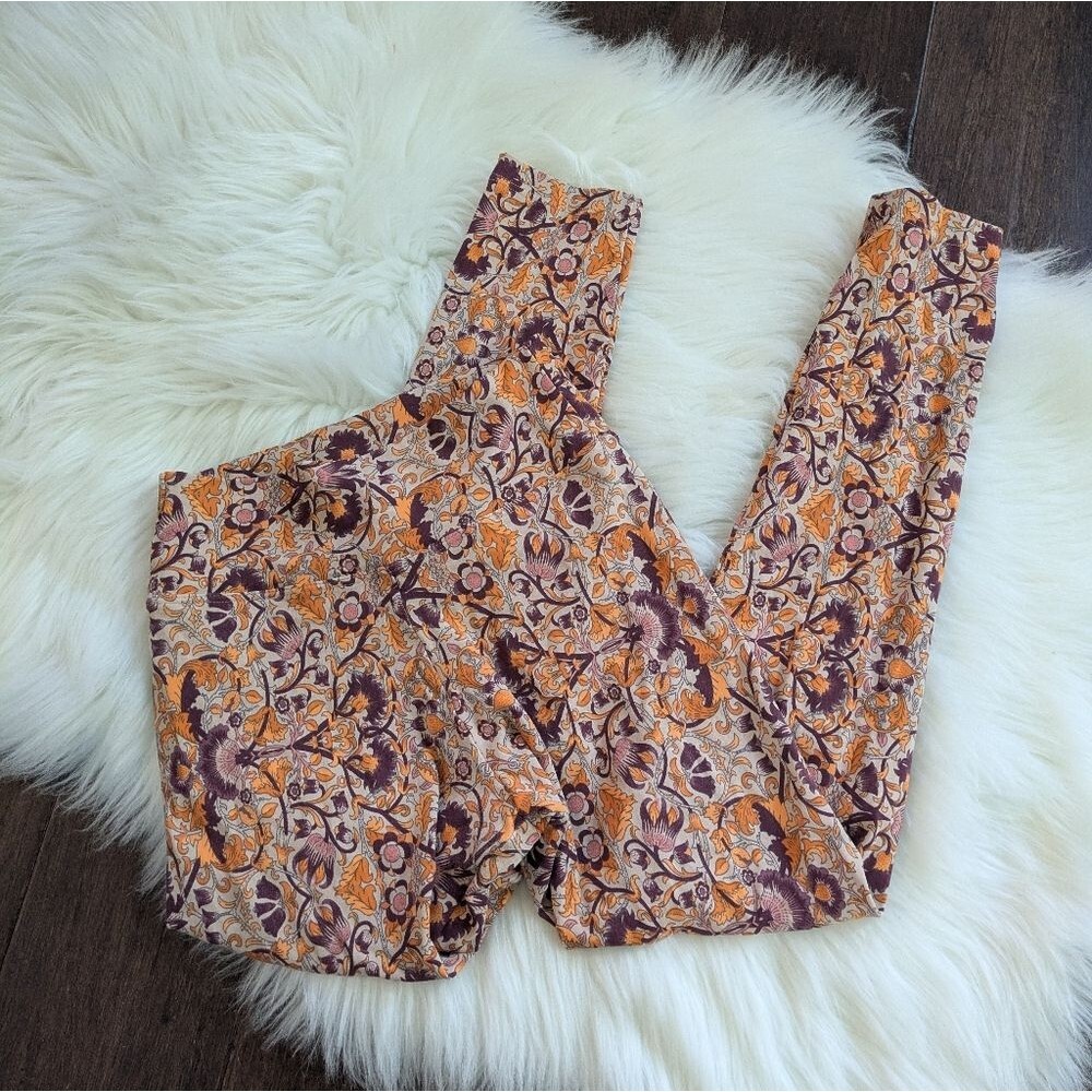 Liquido Orange Pink Purple Floral Leggings S Small High Rise Waisted